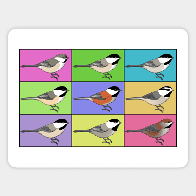 Warhol Birds - Chickadee Magnet by Feathered Focus